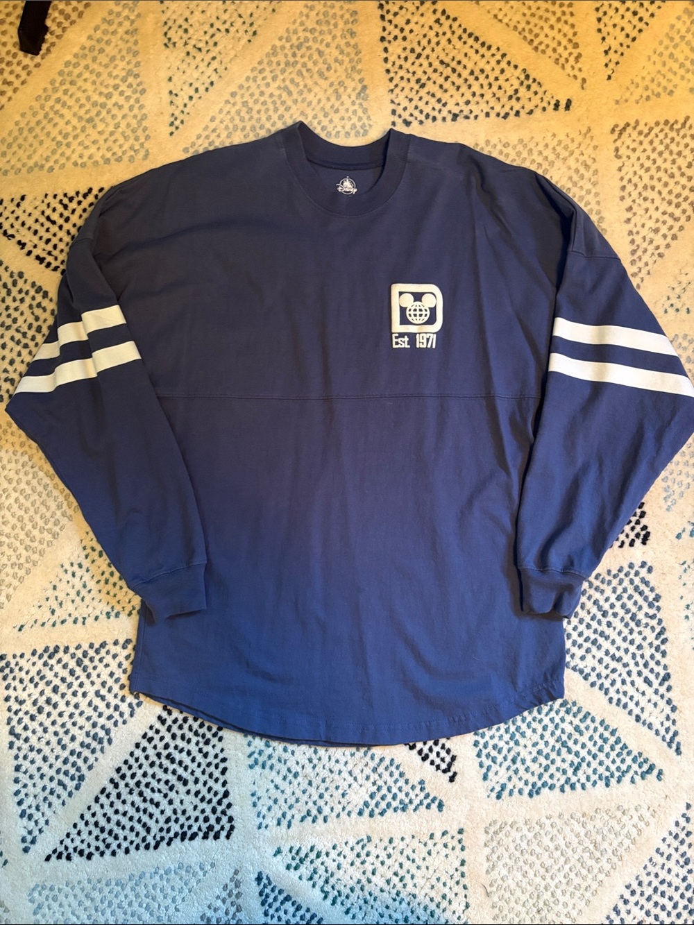 Disney Blue Crewneck Spirit Jersey with White Stripe Accents